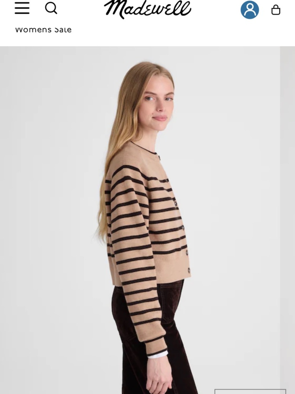 NWT-Madewell Camel and Black Striped Button-Front Cardigan Size S - Picture 4 of 9